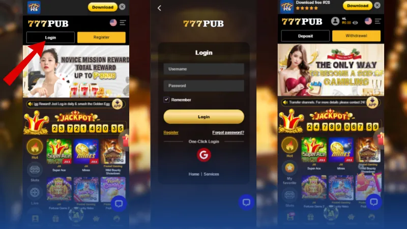 777Pub Login Form
