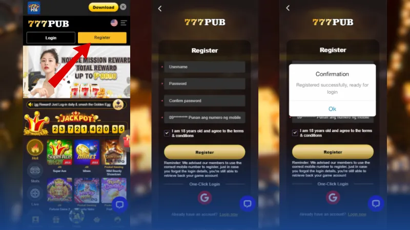 777Pub Register Form